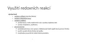 Redoxní reakce IV - využití a význam redoxních reakcí