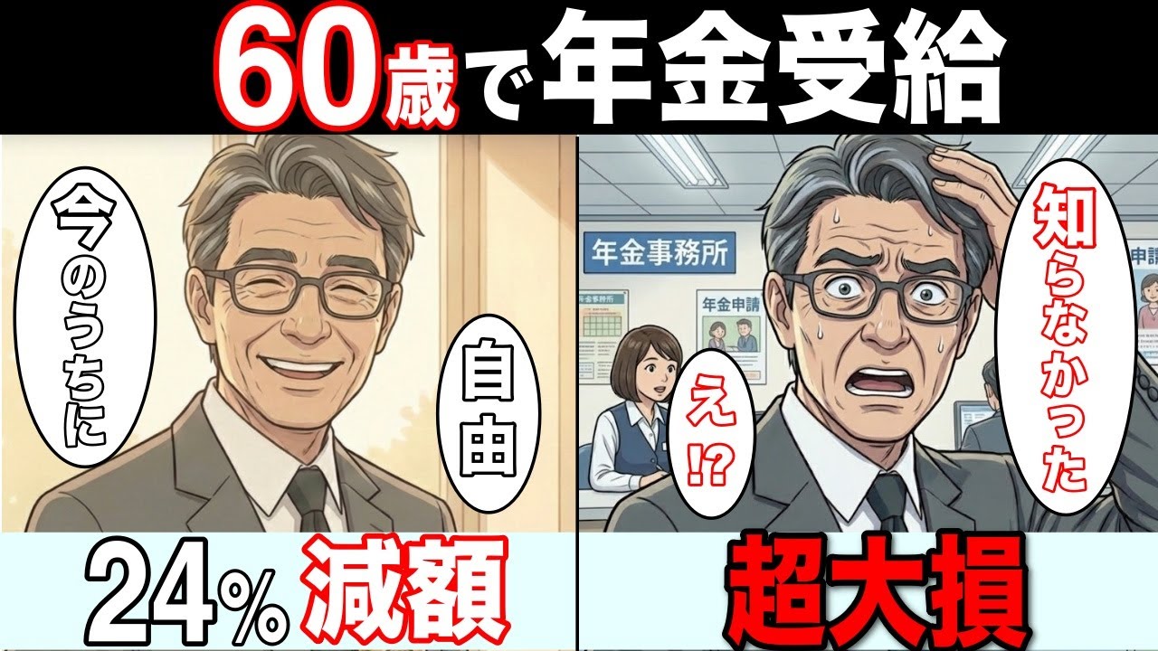 【漫画】2026年から60歳で年金を受け取るとどうなる？繰上げ受給の末路・・【年金生活/繰上げ受給】