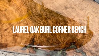 Applying Rubio Monocoat 2C on laurel oak corner bench with multi colored epoxy inlays.