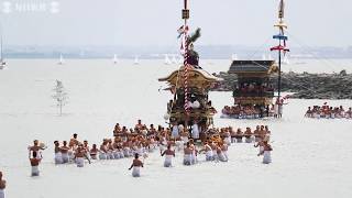 豪華な山車、男衆600人超で海中引き回し　愛知・蒲郡で三谷祭