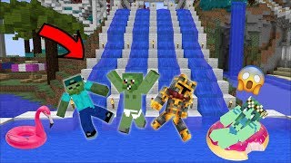 ZOMBIE FAMILY GOES ON A DAY OUT WITH THEIR BABY ZOMBIE TO ENDLESS WATER PARK !! Minecraft Mods