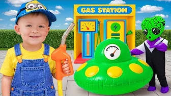 Gas Station Fun with Adam and Mommy! ⛽🚗 | Kids Pretend Play