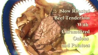 Slow roasting over vegetables at a low temperature gives this roast
great flavor and retains the moisture, even with cheaper cut of meat.
beef tenderloin...