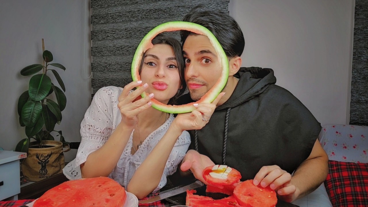 تحدي اكل الرگي او البطيخ الأحمر تحول الى مقلب الغيره 🫣