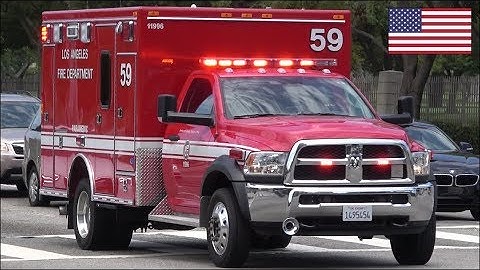 LAFD Rescue Ambulance transporting with air horn, siren and lights