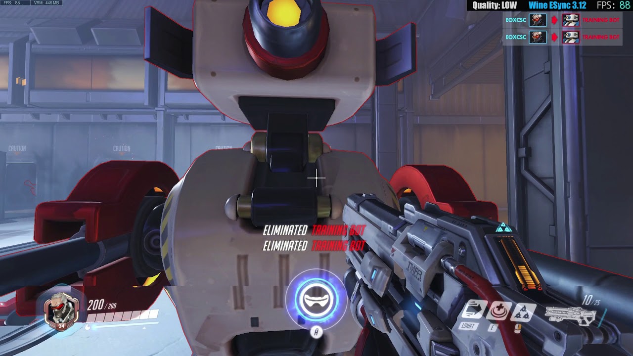 Wine Esync 3 12 - Overwatch LOW Quality [WITHOUT DxVk] - Practice Range - Linux - nvenc