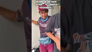Window aircon repair service.  "AC capacitor replacement.". #airconrepairservice