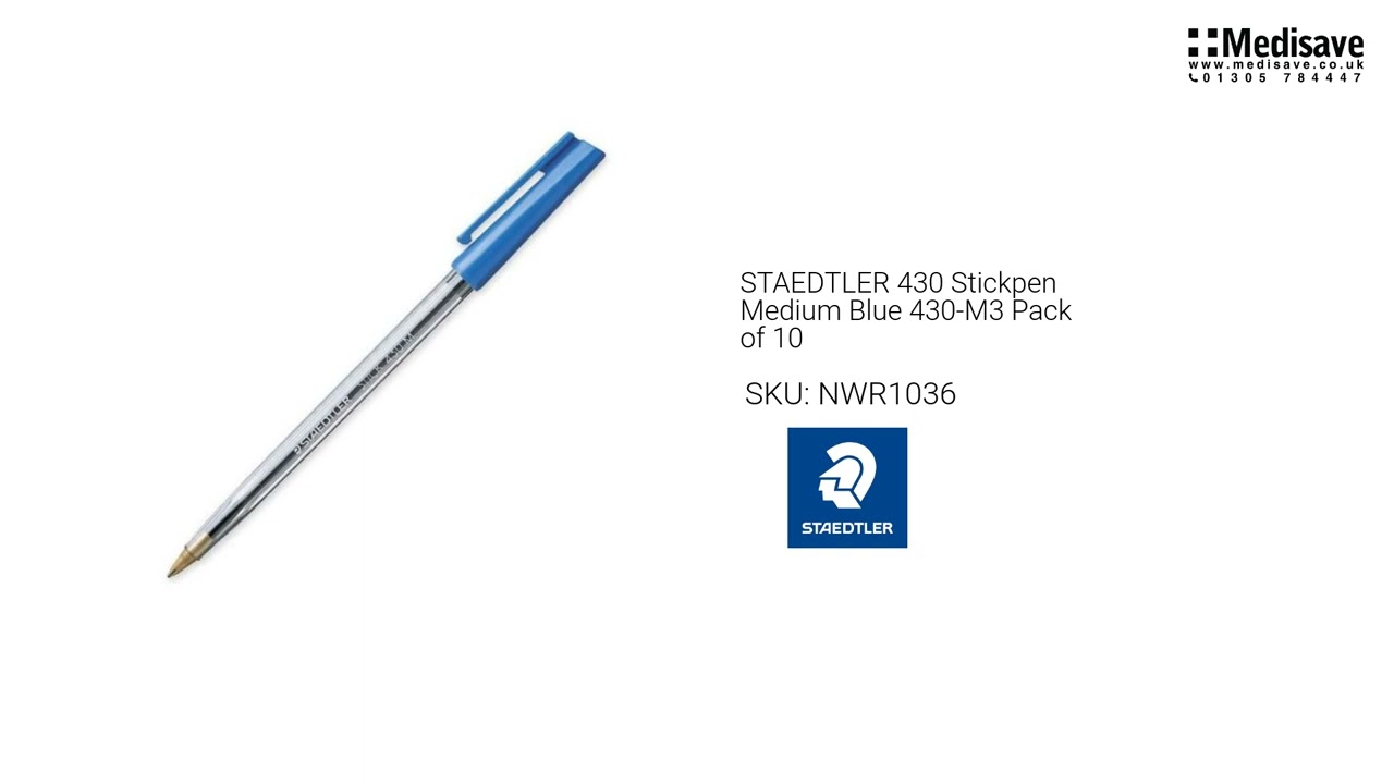 STAEDTLER 430 Stickpen Medium Blue 430 M3 Pack of 10 NWR1036 1920x1080