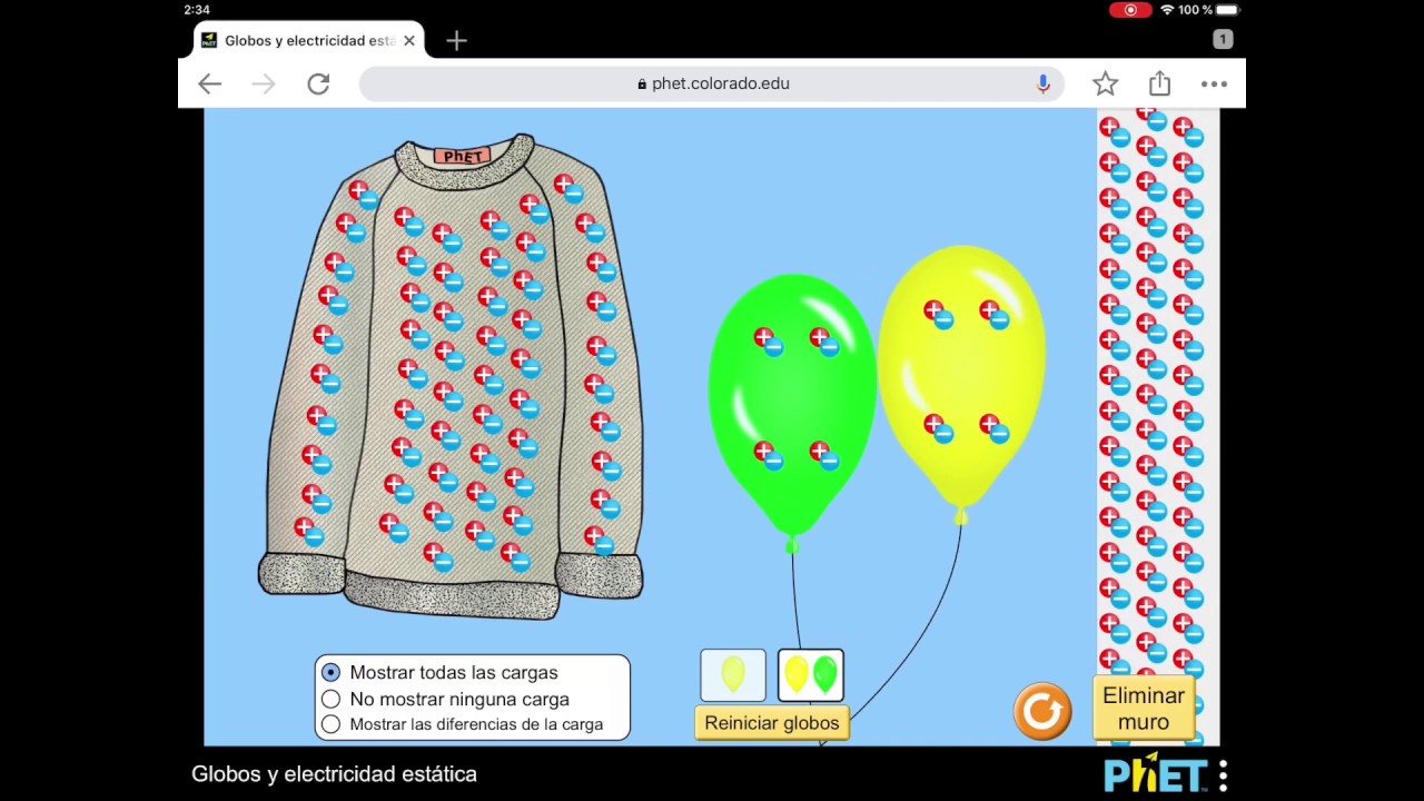 ¿Cómo utilizar la simulación "globos y electricidad estática
