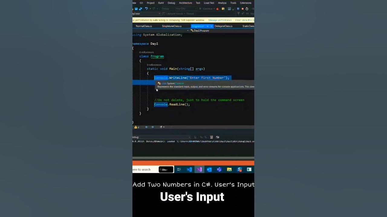 Simple C# Program: Adding Two Numbers" | User's Input | #programming # ...