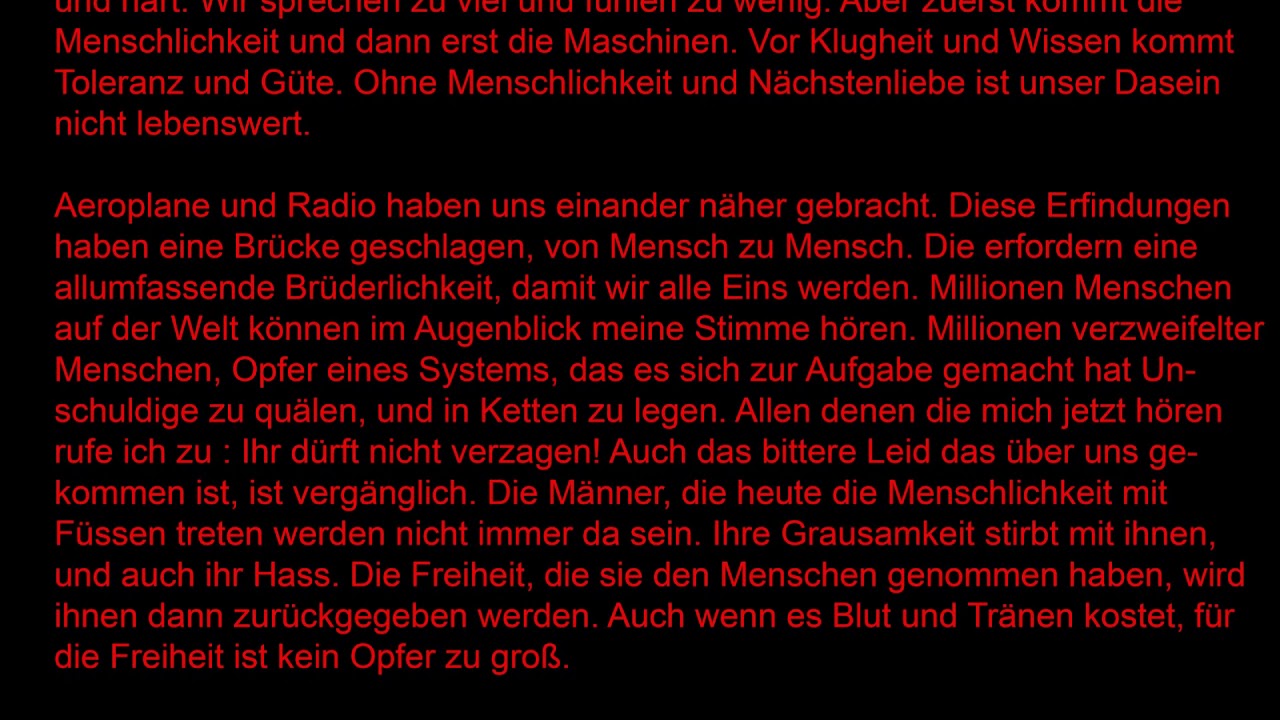 Text deutsch menschheit charlie rede an chaplin die Redeanalyse