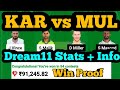 KAR vs MUL Dream11|KAR vs MUL Dream11 Prediction|KAR vs MUL Dream11 Team|