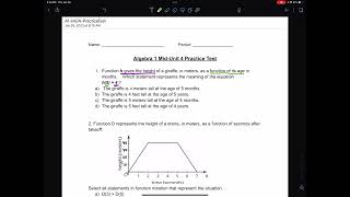 Algebra 1 Function Notation Mid-Unit 4 Practice Test Question 1