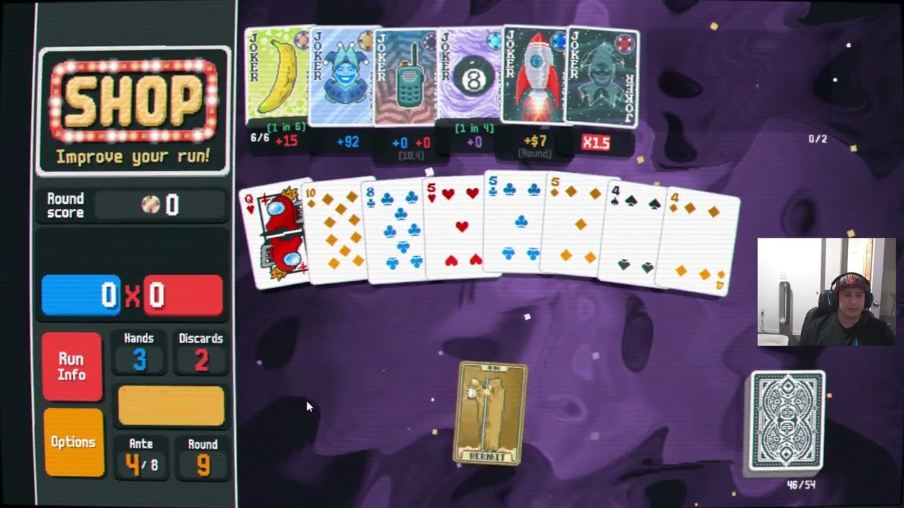 [Balatro] Black Deck Gold Stake Win (Abstract Joker + Blue Joker + Constellation + Two Pair)