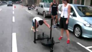 29Aug: Alan attempts 3 rounds of 100m Prowler push 50kg, 800m Run