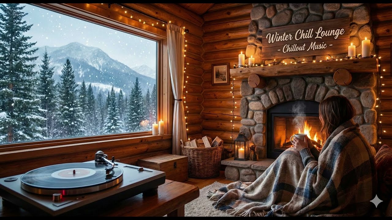 Winter Chill Lounge ❄️ Cozy Fireplace Chillout Music for Relax, Sleep & Focus