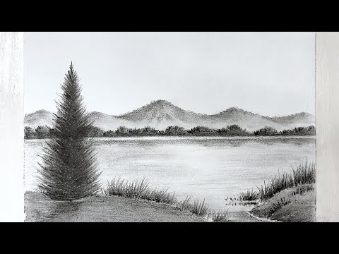 Landscape Sketch | How to draw lakeside scenery with pencil | Draw
