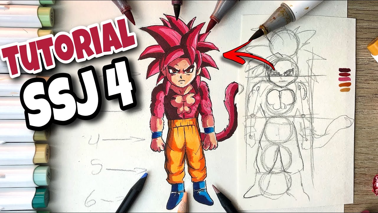 Como dibujar a GOKU ssj 4 Dragon Ball Daima ️ PASO a PASO (cuerpo ...