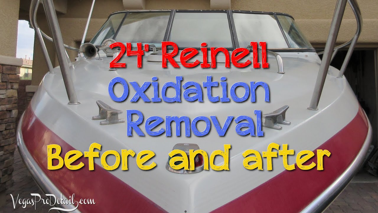 Oxidation Removal, before and after 24' Reinell boat Vegas Pro Detail