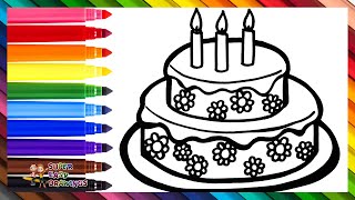 Drawing And Coloring A Birthday Cake  Drawings For Kids