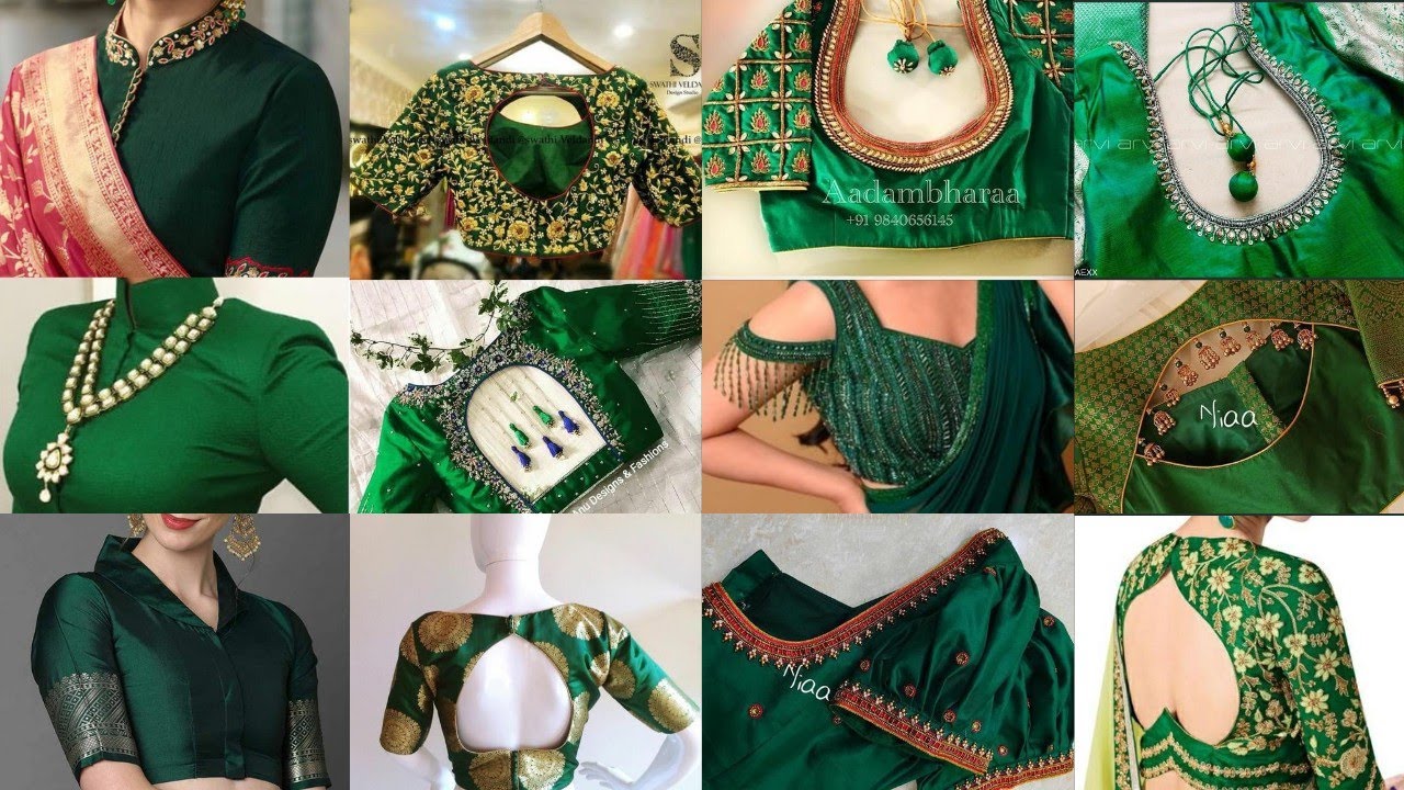 Green Colour Blouse Designs | Green Saree Blouse Design | Dark ...