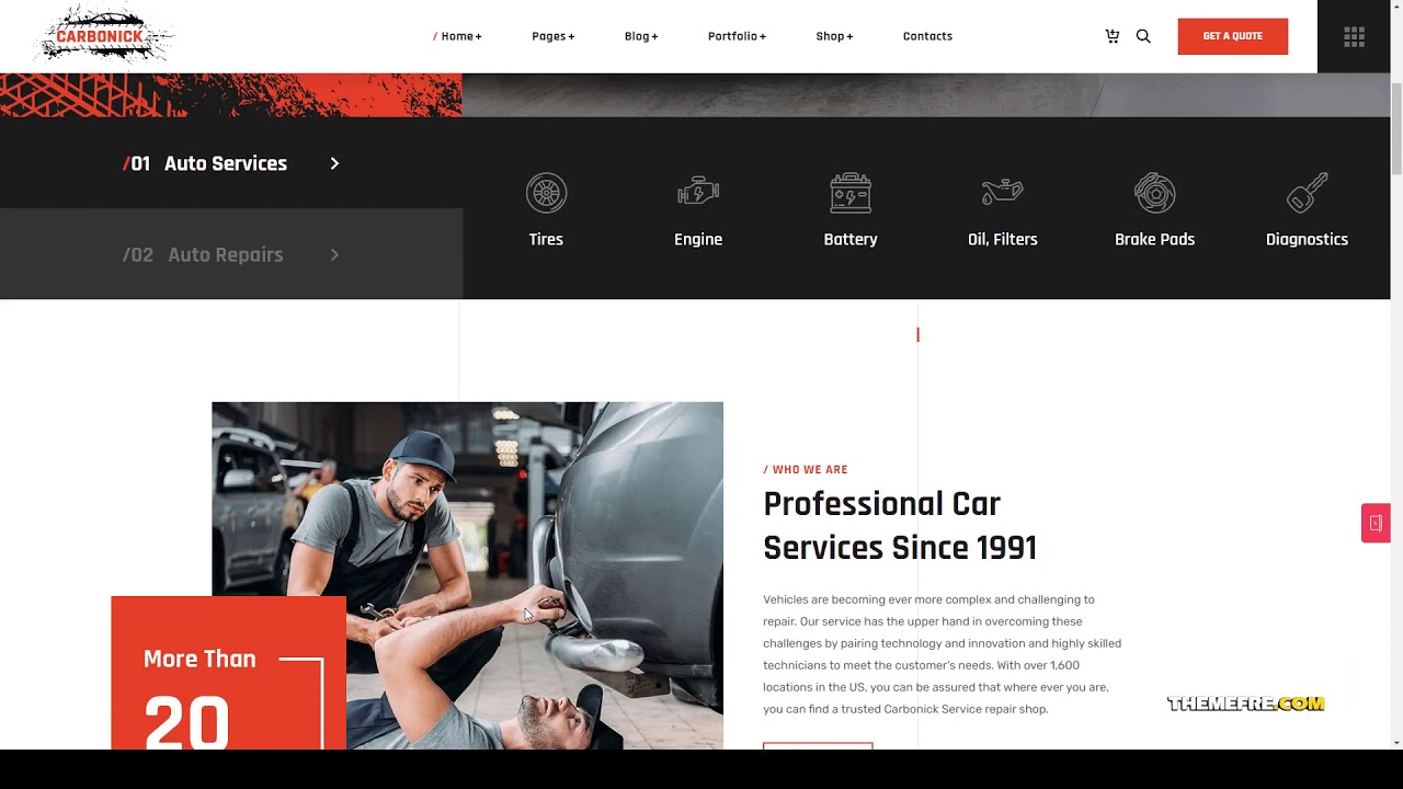 Carbonick - Auto Services and Repair WordPress Theme tuning tires Build Website