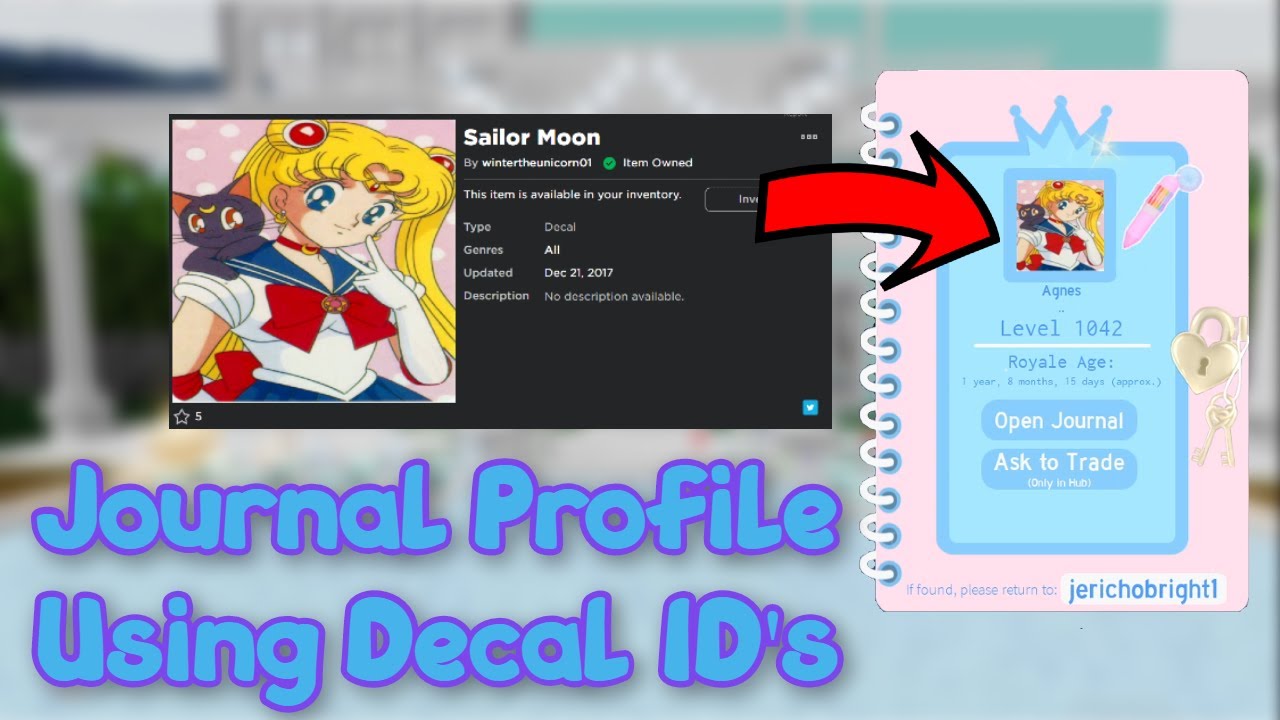 How To Change Journal Profile Picture Using Decal Id S Royale High Journal Youtube - roblox decal id website