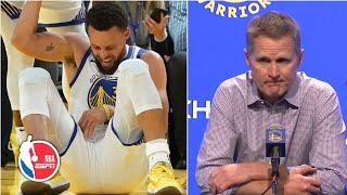 Steve kerr addresses the media after stephen curry breaks his left
hand during golden state warriors' 121-110 loss to phoenix suns. had
just hea...