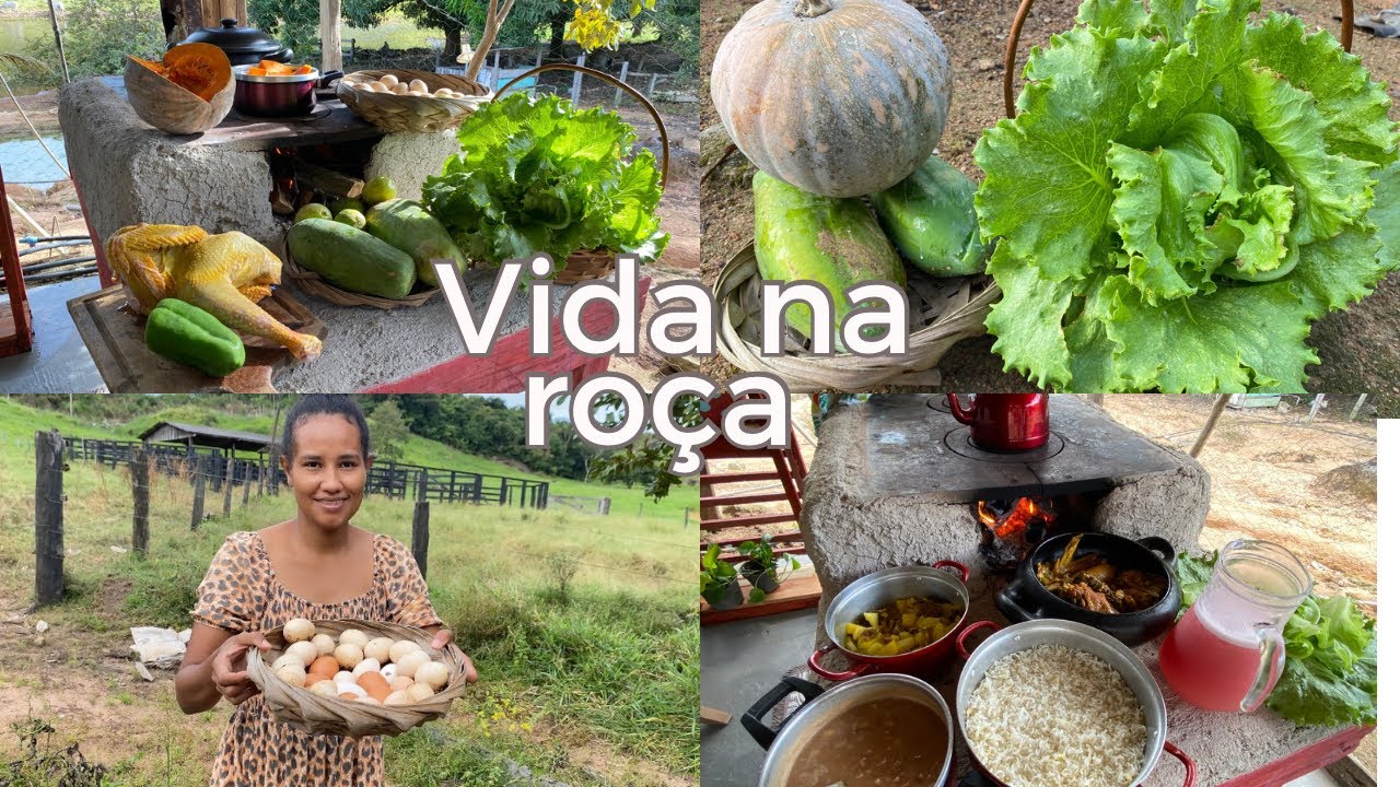 Preparei um delicioso almoço com frango caipira no fogão a lenha de barro e pão de abóbora ❤️