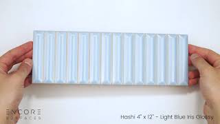 Hashi 4" x 12" Fluted Kit Kat Wall Tile - Light Blue Iris Glossy