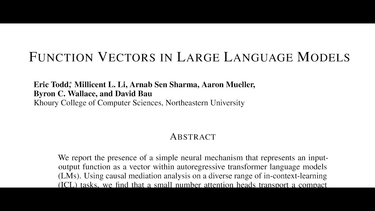 [short] Function Vectors in Large Language Models - YouTube