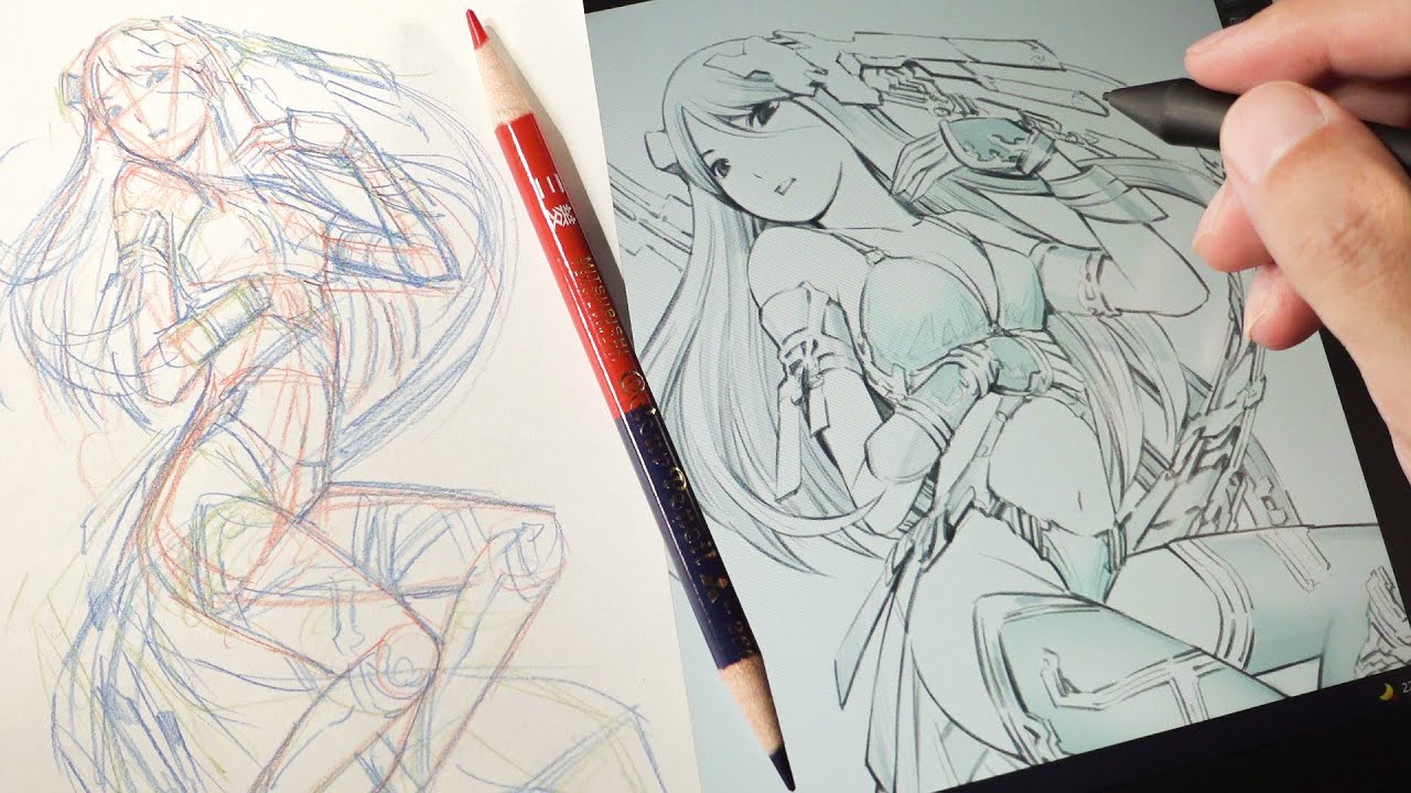 Analog And Digital Drawing アナログスケッチデジタル線画 Youtube