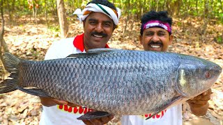 10kg Rui fish cutting &amp; cooking with Bengali famous Potol Chingri recipe cooking for village people