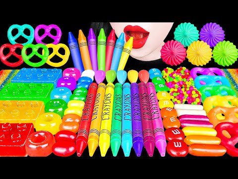 ASMR RAINBOW DESSERTS EDIBLE CRAYONS 무지개 디저트 *먹는 크레파스, 유니콘 눈물, 레인보우 젤리, 프리첼 EATING SOUNDS MUKBANG 먹방