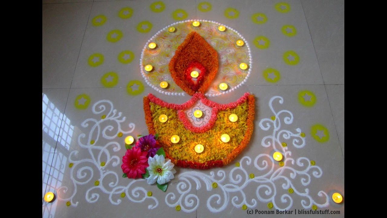 Diwali special diya rangoli with flowers | Innovative rangoli ...