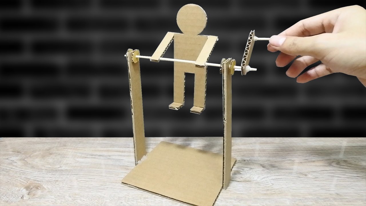 ประดิษฐ์ของเหลือใช้  Update  DIY หุ่นโหนบาร์ ออกกำลังกาย ของเล่นสำหรับเด็ก | DIY Pull-up Man from Cardboard