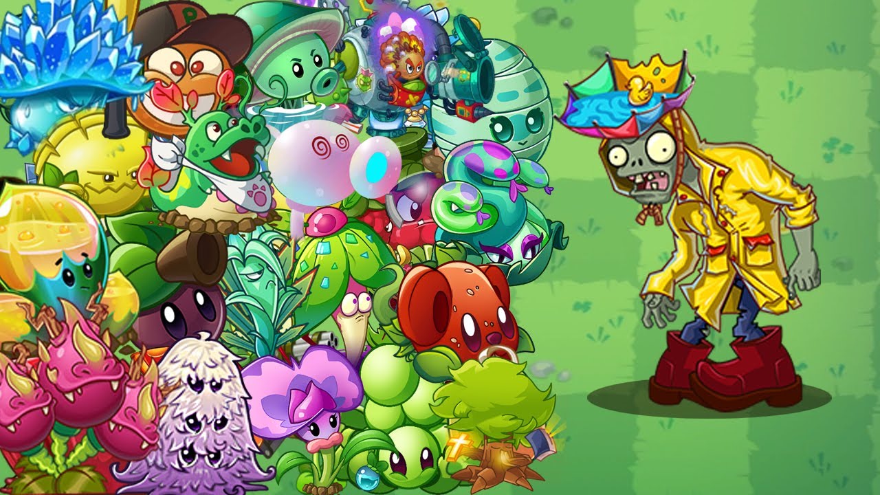 PvZ 2 All New Plants Max Level Power Up & Raincoat Zombies in Plants vs