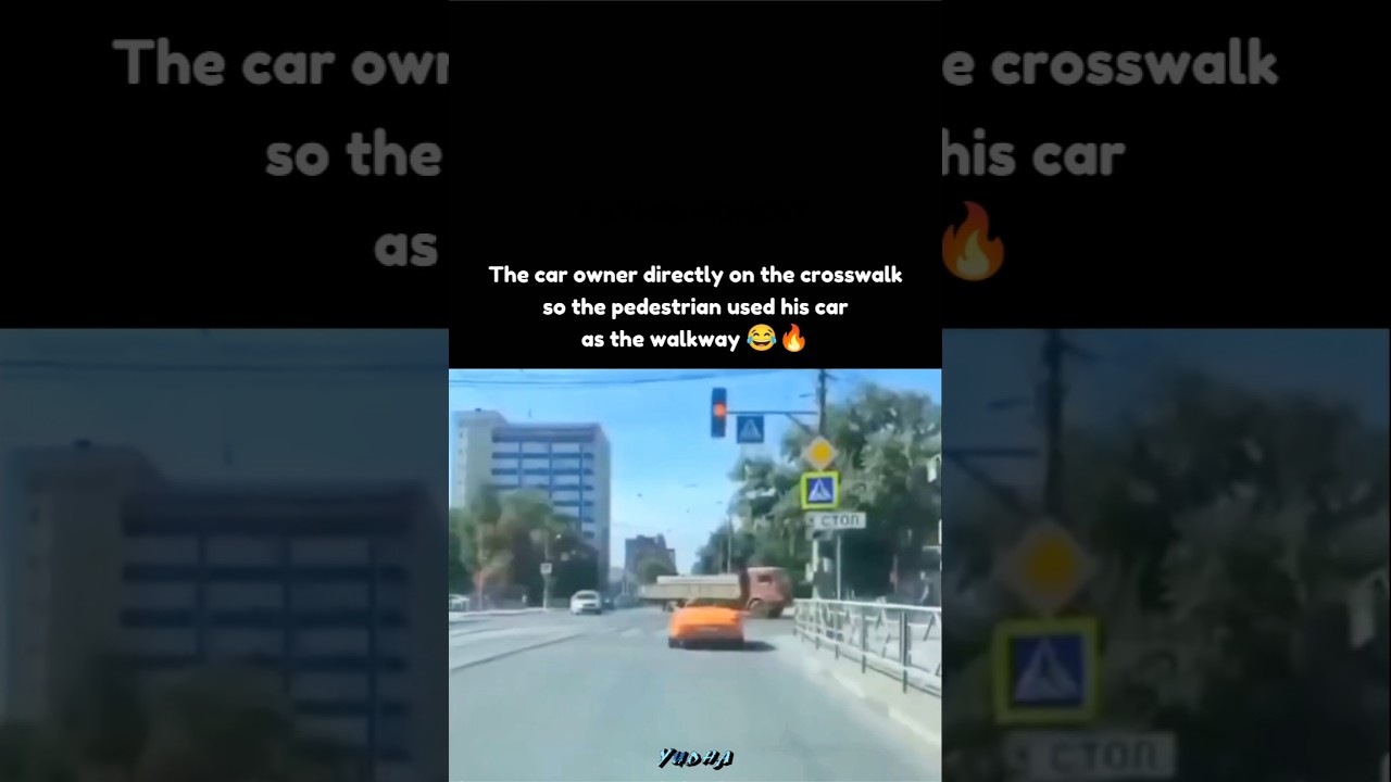 The car owner directly on the crosswalk, so the pedestrian used his car as the walkway 😂🔥