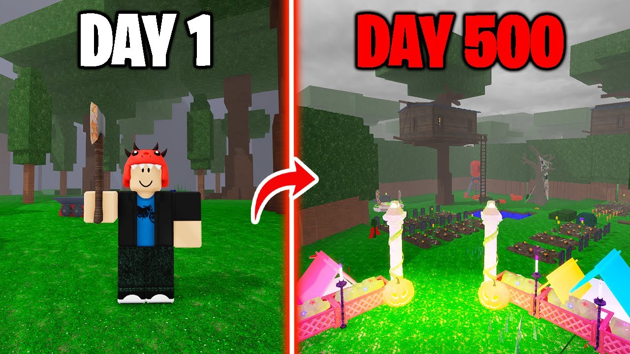 500 Days to Build a Tree House Base in 99 Nights in the Forest