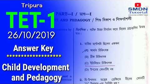 TET 1 , Pedagogy CDP Answer Key 2019 l SMDN Tutorial