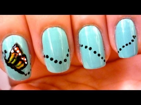 Unhas de Borboleta Monarca - Nail Art