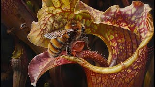 Carnivorous Plants Swallowing Bumblebees