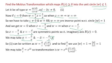 Mobius Transformation of real part greater than equal to zero to unit circle