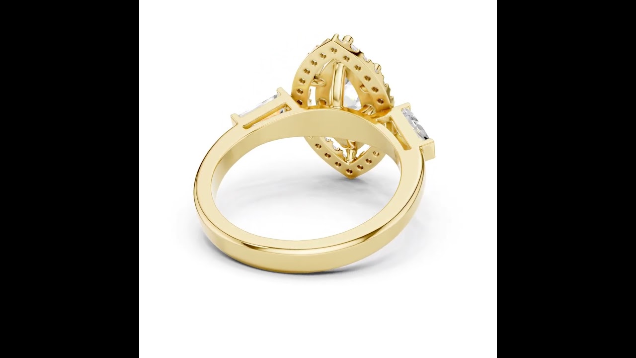Marquise Cut Diamond Halo Ring With Tapper Baguette