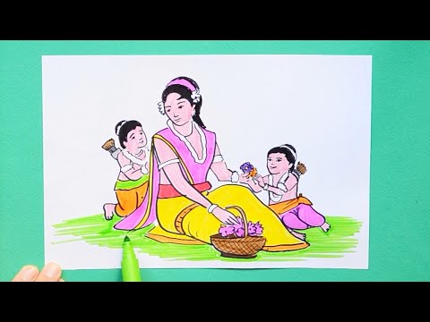 Come disegnare Sita Mata con Luv e Kush