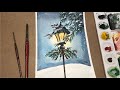 Watercolor Painting Ideas for Beginners/ Winter Lantern/ Watercolor Techniques/ Winter Landscape