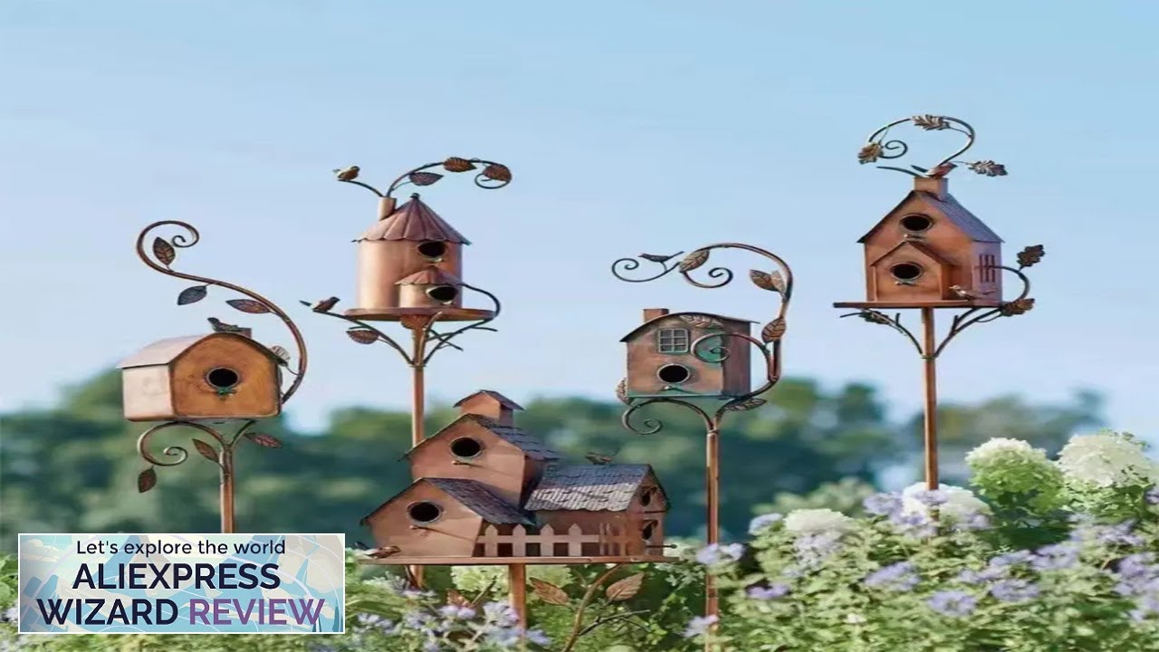 Metal Bird House Bird Nest Garden Decoration Outdoor Bird House with Pole Review