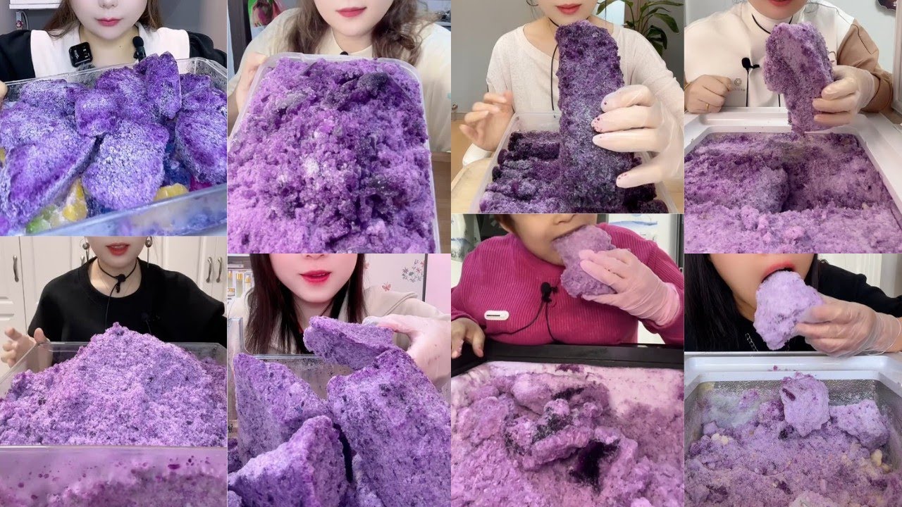 ONLY BITES🔷PURPLE FLAVOURED MIXED SOFT CRUNCHY FREEZER FROST EATING💜SHAVED ICE BITES COMPILATION🧊