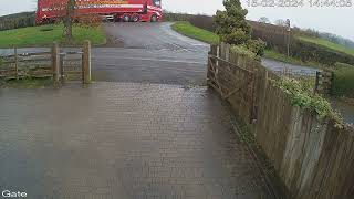 Lorry taking wrong way out of Llanyre at Gravel Road Junction.