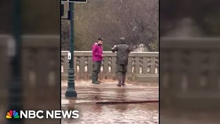 Creek overtops bridge in Santa Barbara during California storm